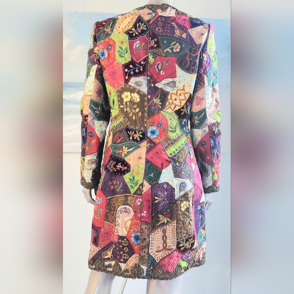 $7,500 OSCAR DE LA RENTA EXQUISITE GOLDEN PATCHWORK MULTI BEADED RUNWAY COAT S M - Picture 7 of 16